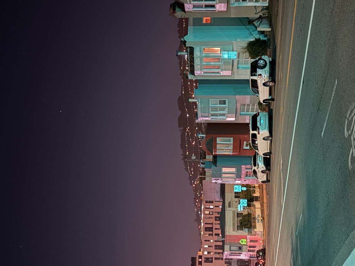 San Francisco houses illuminated at night